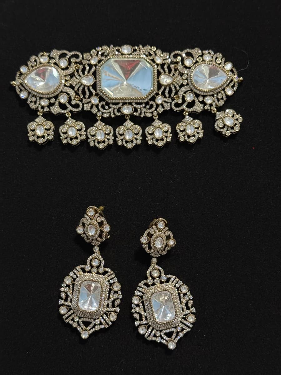 Silver Polki Rectangular Choker Set